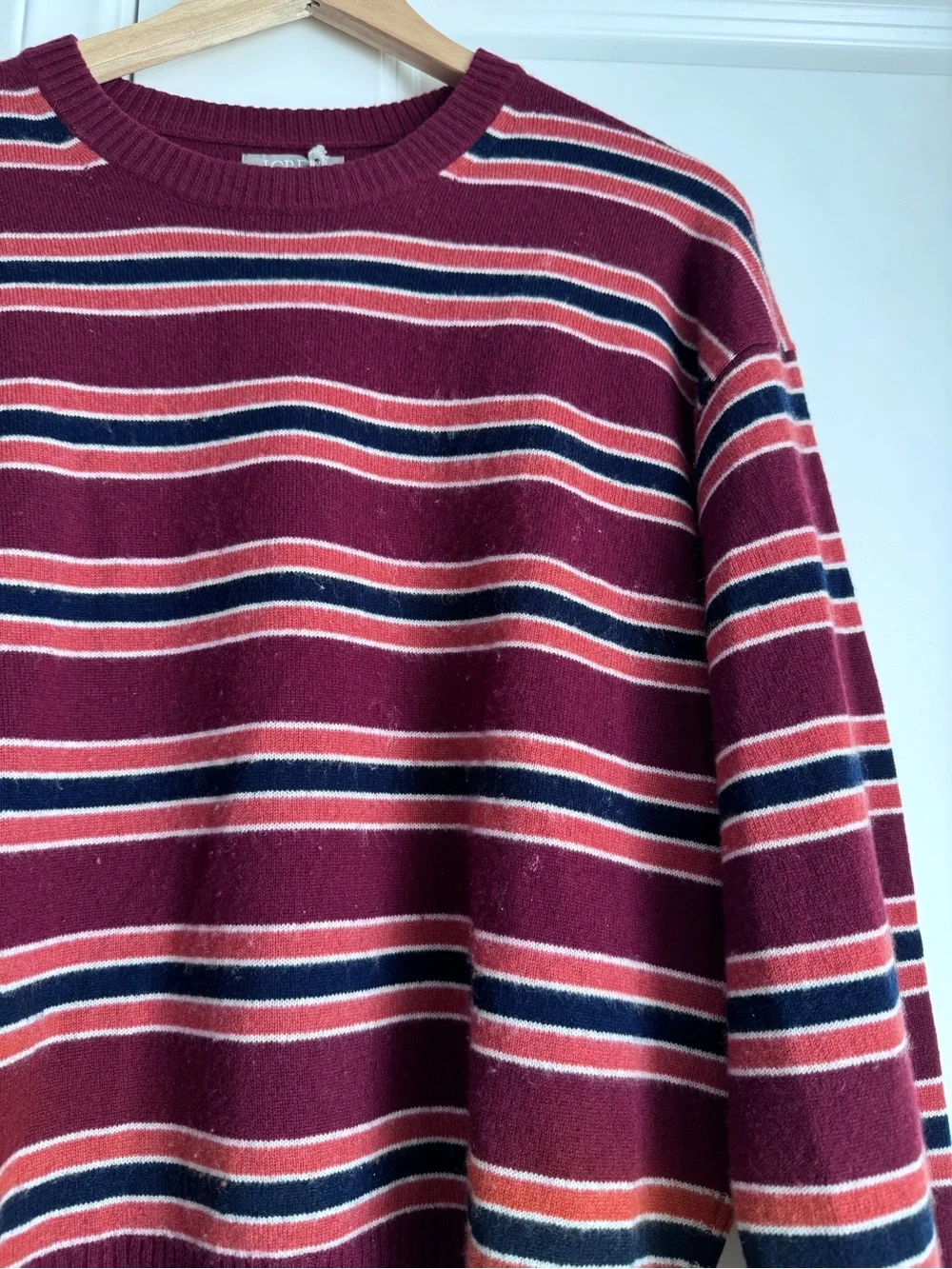NWT J Crew Perfect Cashmere Crewneck Sweater In Stripe Size L - Picture 2 of 7